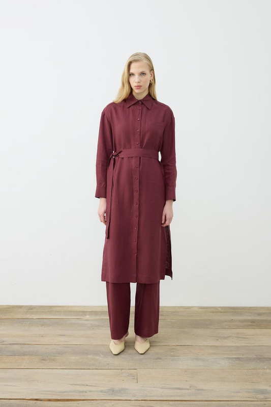 Tailor Shop Minimalist Linen Midi Shirt Dress - Casual & Chic