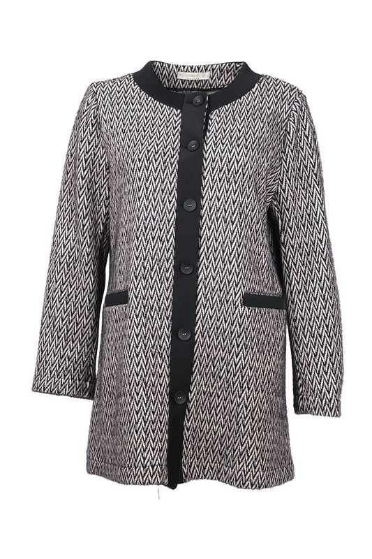 Gala-xi Minimalist Herringbone Pattern Midi Long Sleeve Women's Cardigan