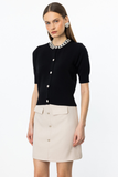 On Minimalist Women's Cardigan - Short Sleeve with Stone Details - Crop