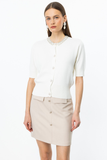 On Minimalist Women's Cardigan - Short Sleeve with Stone Details - Crop