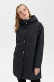 Women's Hooded Quilted Coat with Onion Pattern and Mid-Length Design