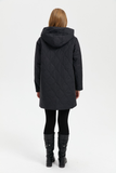 Women's Hooded Quilted Coat with Onion Pattern and Mid-Length Design