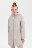 Women's Hooded Quilted Coat with Onion Pattern and Mid-Length Design
