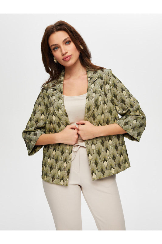 Kadın Kendinden Jakarlı 3/4 Kol Ceket Faik Sönmez