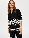 Kadın Resort Eteği Palmiye Desenli Monochrome Tunik Faik Sönmez