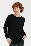 Women's Crew Neck Seamless Front Selanik Diamond Stitch Wool Sweater Pattern
