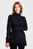 Women's Half Turtleneck Sweater with Side Slits Pattern
