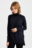 Women's Half Turtleneck Sweater with Side Slits Pattern