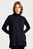 Women's Half Turtleneck Sweater with Side Slits Pattern