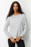 Women's Crew Neck Blouse with Slit and Side Buttons Pattern