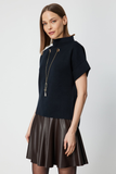 Ten Accessory Detailed Stand-Up Collar Knit Sweater