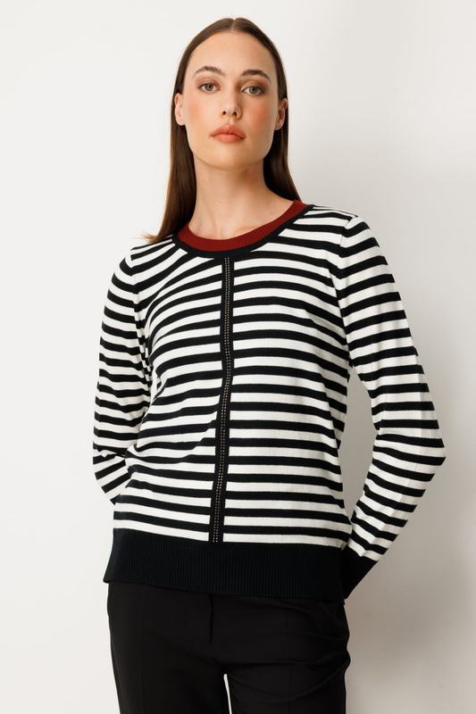 Ten Stone Detailed Striped Sweater