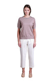 Sempre Minimalist Women's Sweater - Short Sleeves, Stone Detail, Everyday