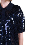 Sempre Sequin Polo Collar Crop Women's Sweater - Short Sleeves
