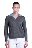 Sempre Minimalist V-Neck Long Sleeve Women's Sweater - Casual & Office