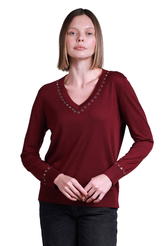 Sempre Minimalist V-Neck Long Sleeve Women's Sweater - Casual & Work