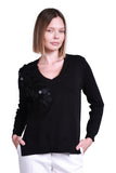 Sempre Women's Minimalist V-Neck Long-Sleeve Sweater - Stylish Sequin Detail