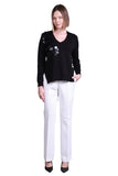 Sempre Women's Minimalist V-Neck Long-Sleeve Sweater - Stylish Sequin Detail
