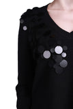 Sempre Women's Minimalist V-Neck Long-Sleeve Sweater - Stylish Sequin Detail