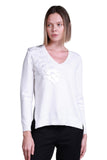 Sempre Women's Minimalist V-Neck Long-Sleeve Sweater - Stylish Sequin Detail