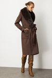 Ekol Fur-Trimmed Collar Coat with Patch Pockets