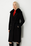 Ekol Fur-Trimmed Collar Belted Coat