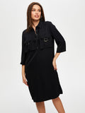 3/4 Sleeve Woven Dress with Metal Buckle Detail by Faik Sönmez 25YUS25ELB006