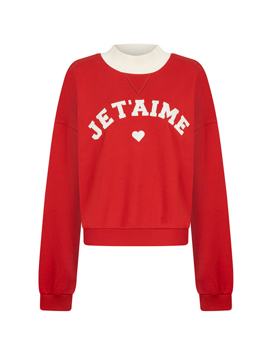 Nocturne Je T'aime Baskılı Oversize Crop Sweatshirt Kadın