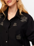 Poplin Shirt with Beaded Shoulder Detail by Faik Sönmez
