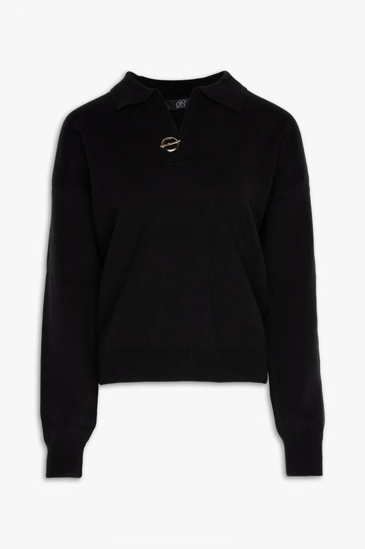 On Kadın Polo Yaka Uzun Kollu Crop Triko - Minimalist & Şık