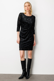 Ekol Velvet Dress with Gathered Front Details