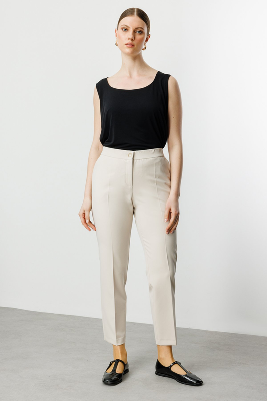 Ekol BB Minimalist Kadın Pantolon - 7/8 Boy - Yüksek Bel - Düz Kesim