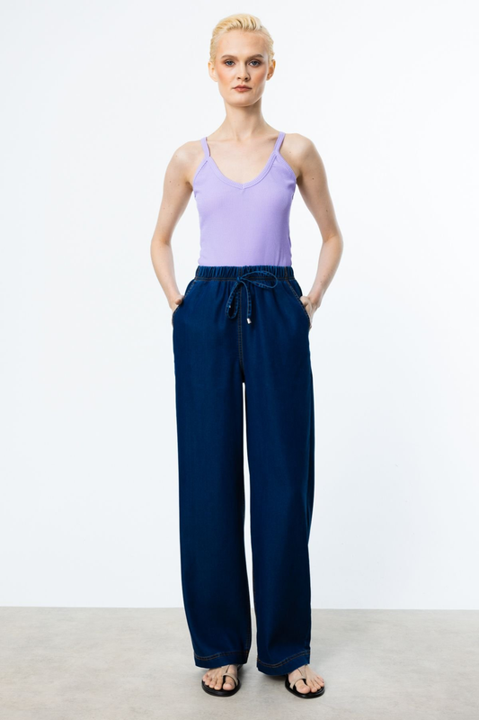 Ekol Wide Leg Trousers with Elastic Waistband