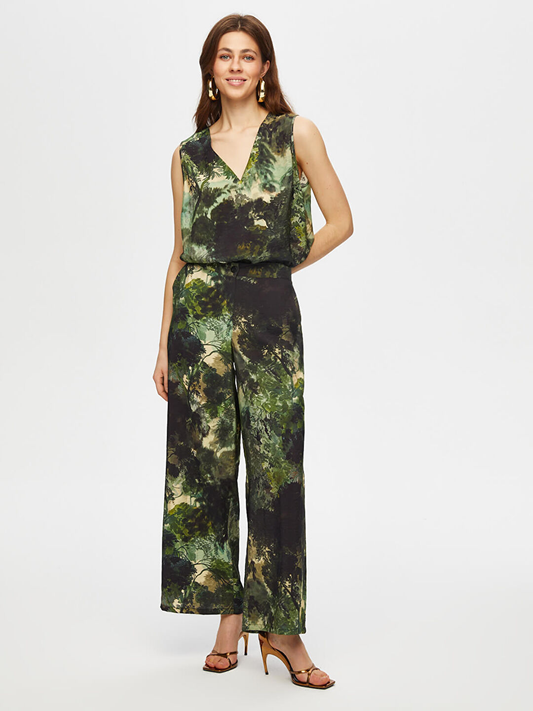 Women's Jungle Pattern Wide Leg Fit Viscose Trousers by Faik Sönmez