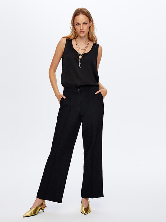 Elastic Waist, Self-Textured Wide Leg Fit Trousers by Faik Sönmez
