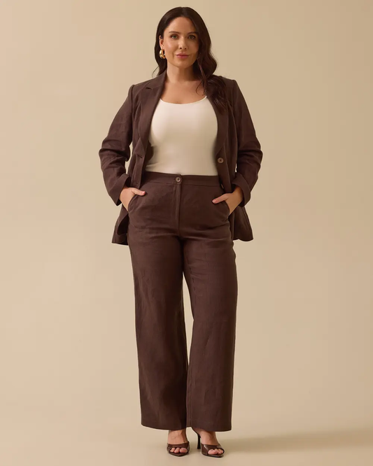 Gala-xi Minimalist Yüksek Bel Geniş Paça Keten Pantolon - Günlük & Şık