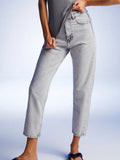Nocturne Minimalist Taş Detaylı Midi Mom Jean Kadın Pantolon