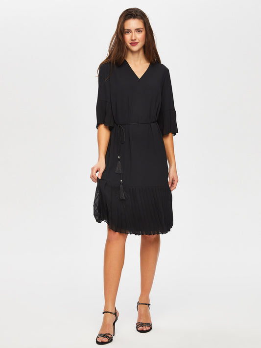 Plise Dantel Garnili V Yaka Abiye Elbise Faik Sönmez