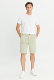 Regular Fit, Normal Cut, Elastic Waist Detail, Light Green Cotton Stretch Chino Shorts
