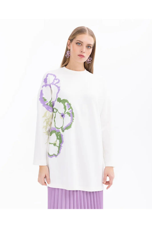 Scl Kadın Nakışlı Düşük Kol Sweatshirt 10002412311001