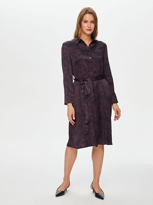 Soyut Desen Uzun Kol Gömlek Elbise Faik Sönmez