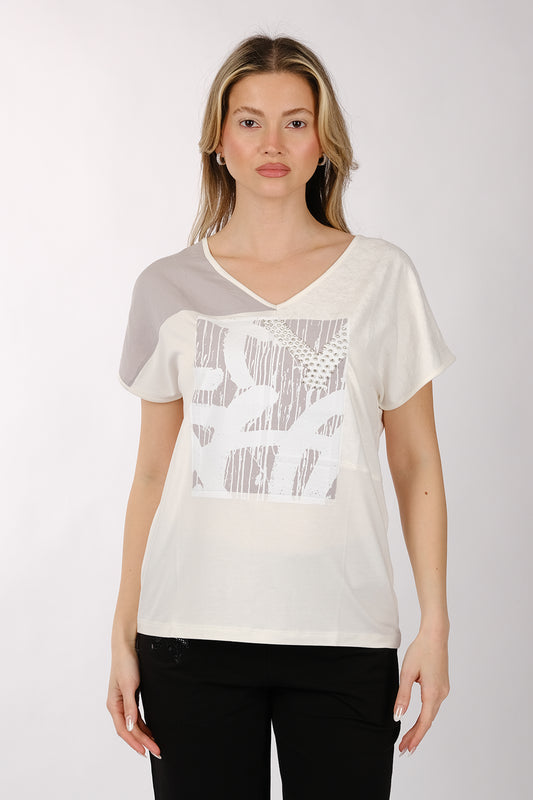 Daıdo Kadın V Yaka Kısa Kol Minimalist T-Shirt - Günlük Kullanım