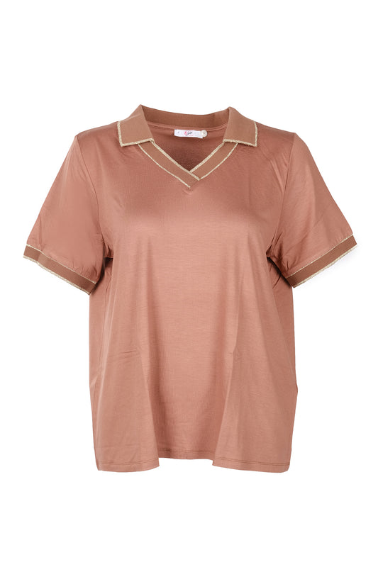 Vedi Büyük Beden Polo Yaka Sim Detaylı Kadın T-Shirt