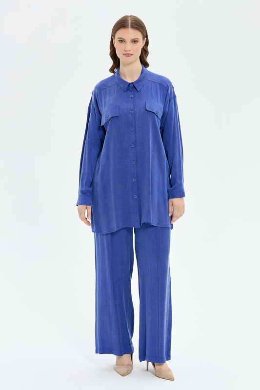 Müsemma Kadın Oversize Gömlek Yaka Midi Takım - Günlük Şıklık