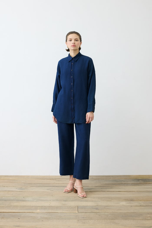 Denim-effect 100% Linen Trouser Suit Tailor Shop