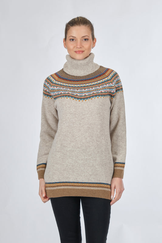 Desen Oversize Boğazlı Midi Tunik Kazak - Kışlık Sıcaklık ve Şıklık