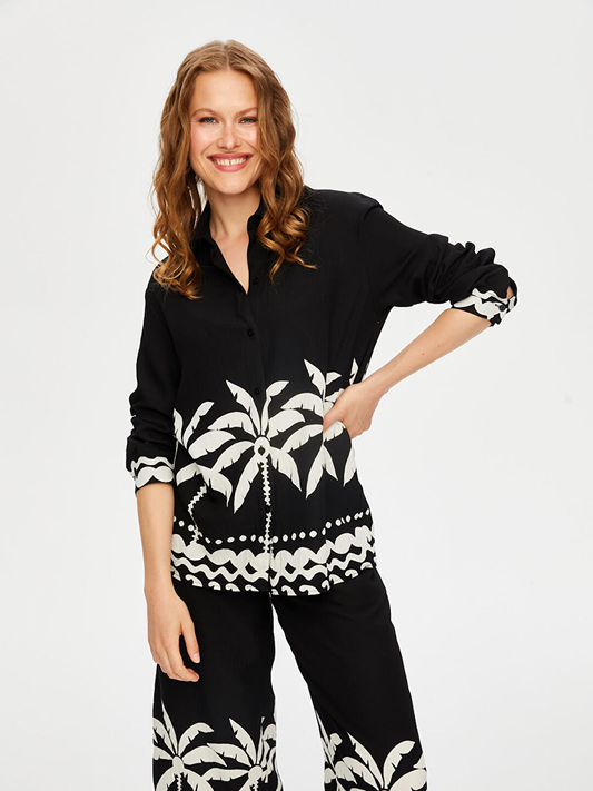 Women's Resort Skirt with Palm Tree Pattern Monochrome Tunic by Faik Sönmez