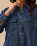 Plus Size Long Denim Tunic with Pocket Details Gala-Xi