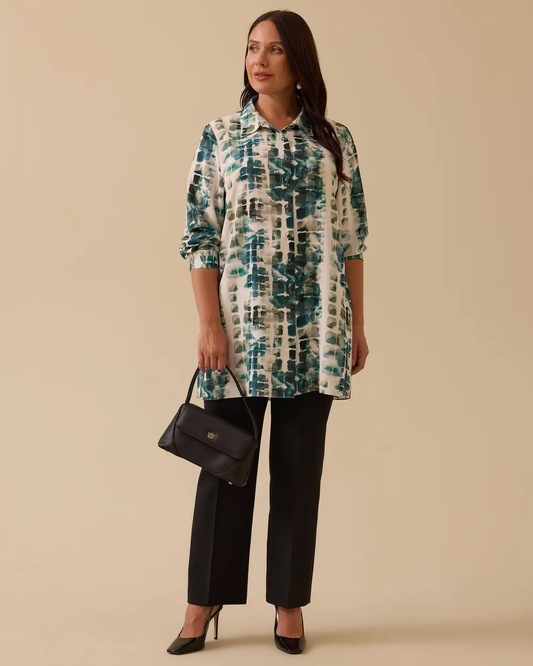 Plus size shirt collar patterned tunic Gala-Xi