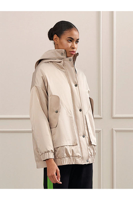 Unique Mode Oversize Kapüşonlu Kadın Mont - Minimalist Günlük Stil
